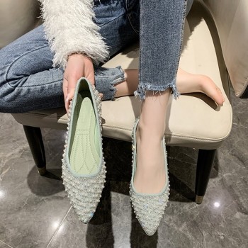 Rhinestone Pointed Toe Shoes Women Flat Ballet Mixed Color Soft Maternity